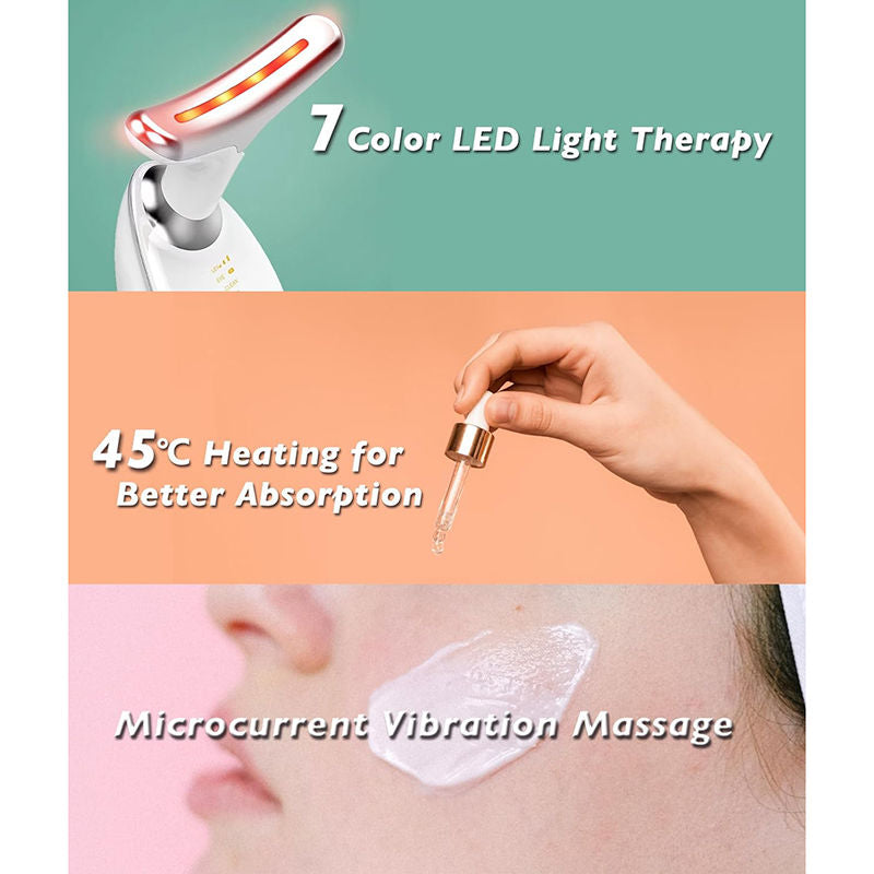 Beakey 7 Color LED Face Neck Massager Red-Light-Therapy for Skin Care-White