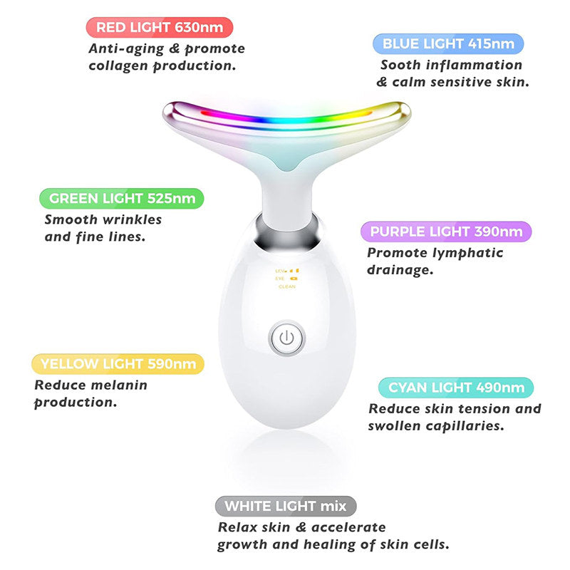 Beakey 7 Color LED Face Neck Massager Red-Light-Therapy for Skin Care-White