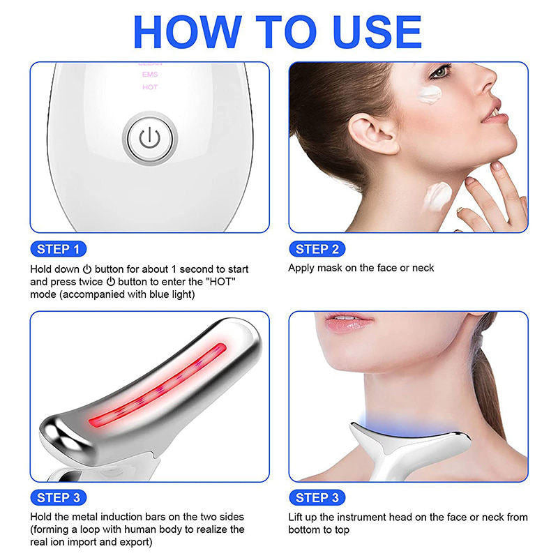 Beakey 7 Color LED Face Neck Massager Red-Light-Therapy for Skin Care-White