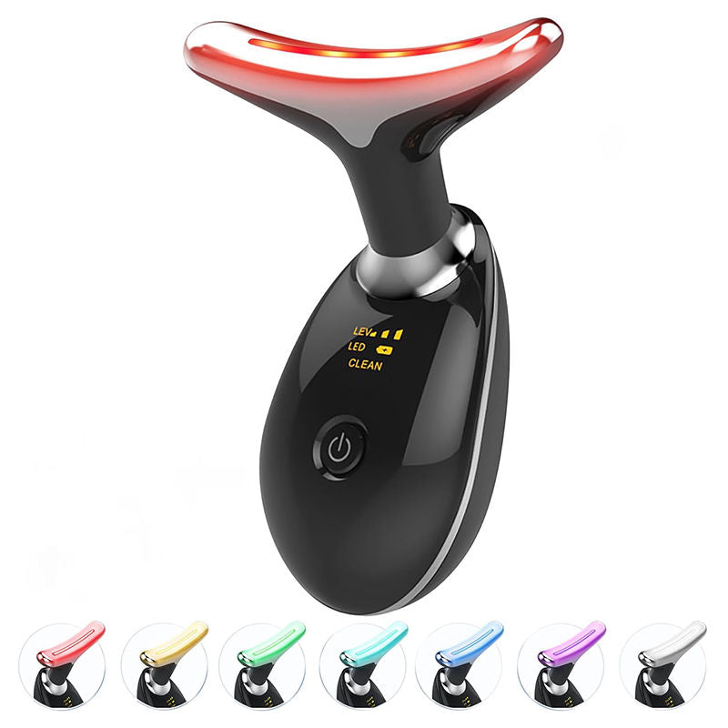 Beakey 7 Color LED Face Neck Massager Red-Light-Therapy for Skin Care-Black