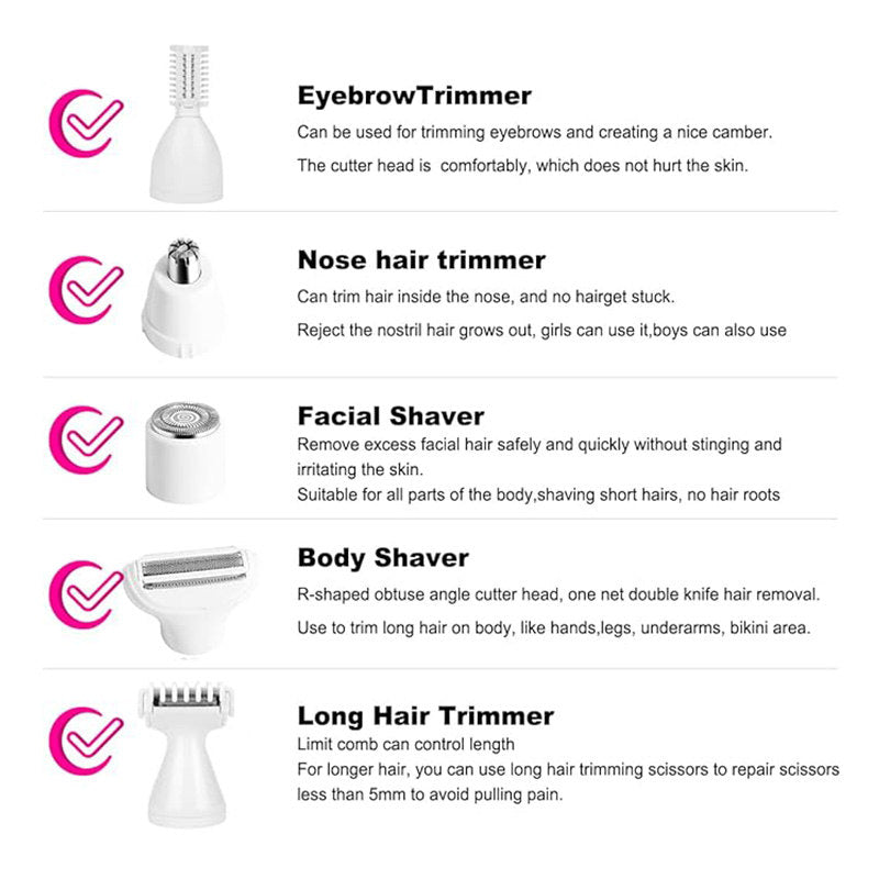 Beakey 5 in 1 Womens Razors Rechargeable Painless Shavers for Face & Full Body