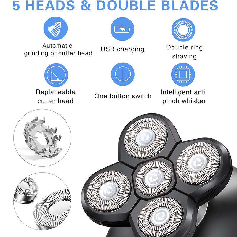Beakey 5-in-1 Electric Razors Wet and Dry 5D Rechargeable Rotary Shaver-Silver