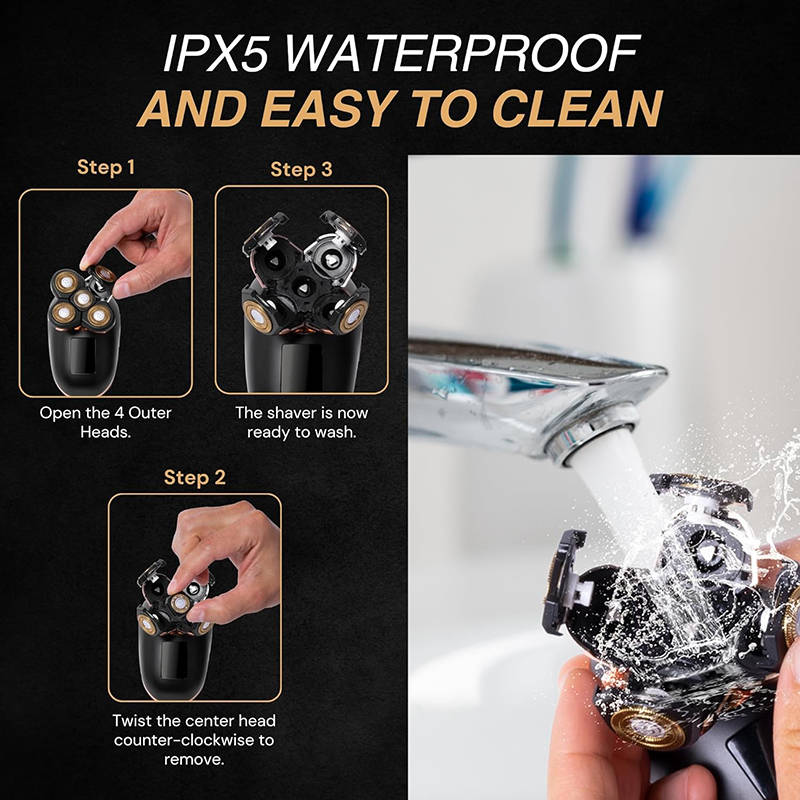 Beakey 5-in-1 Electric Razors Wet and Dry 5D Rechargeable Rotary Shaver-Silver