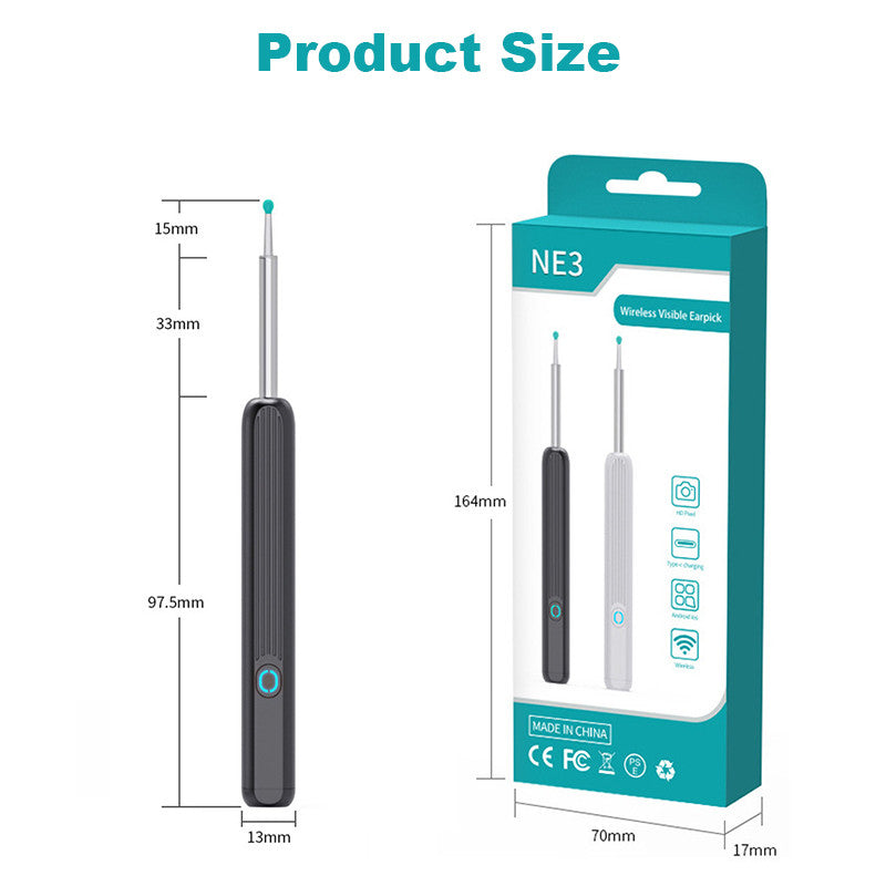 Beakey Ear Wax Removal Tool Kits with HD Camera and 6 LED Lights Replacement for iOS Android-Black