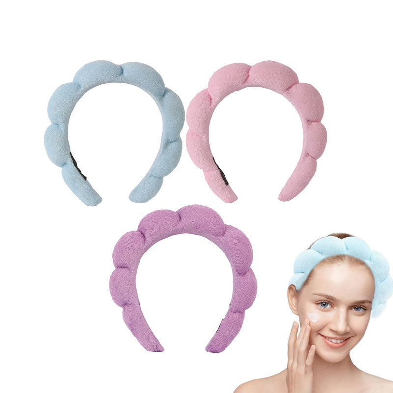 Beakey 3 Pcs Spa Headband for Women Sponge for Washing Face Skincare Shower-SetC