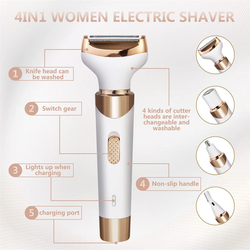 Beakey 4 in 1 Electric Razor Painless USB Rechargeable for Face Leg Brows