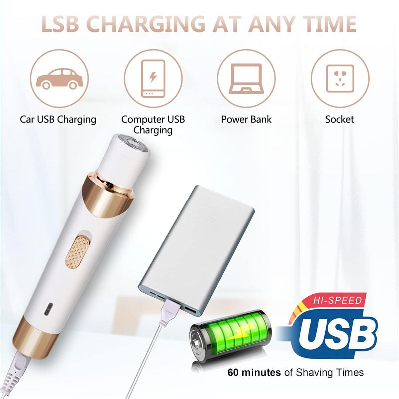 Beakey 4 in 1 Electric Razor Painless USB Rechargeable for Face Leg Brows