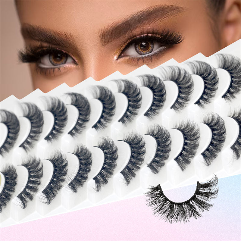 Beakey Fluffy False Eyelashes Faux Mink Lashes 6D Volume Look Like Extensions Lashes 10 Pairs Pack-01
