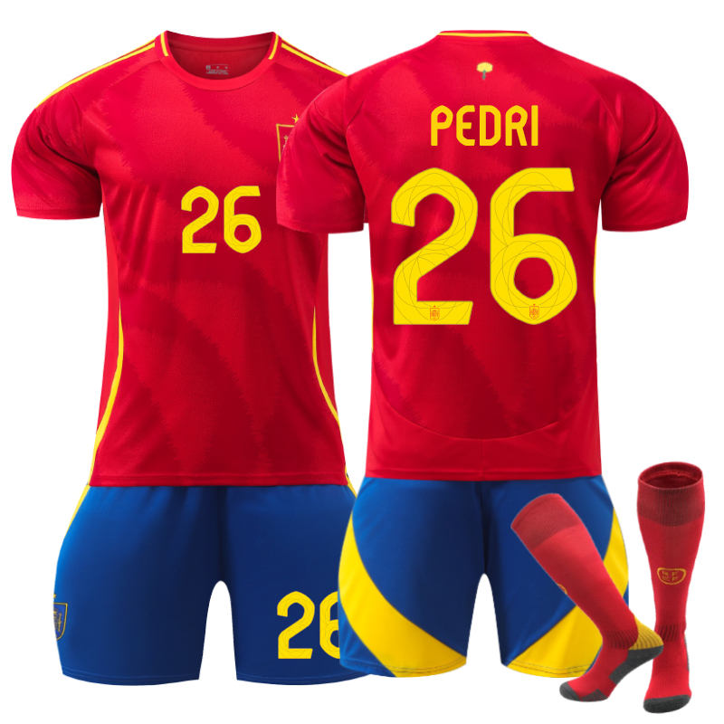 Beakey Spain Home PEDRI #26 Soccer Jersey for Kids Adult 3 Pcs Training Outfits