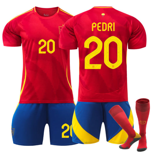 Beakey Spain Home PEDRI #20 Soccer Jersey for Kids Adult 3 Pcs Training Outfits