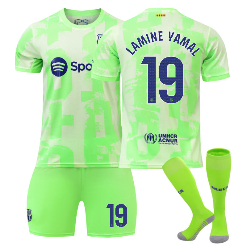 Beakey Barcelona Second Away LAMINE YAMAL #19 Soccer Jersey for Kids Adult 3 Pcs Outfits