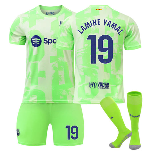 Beakey Barcelona Second Away LAMINE YAMAL #19 Soccer Jersey for Kids Adult 3 Pcs Outfits