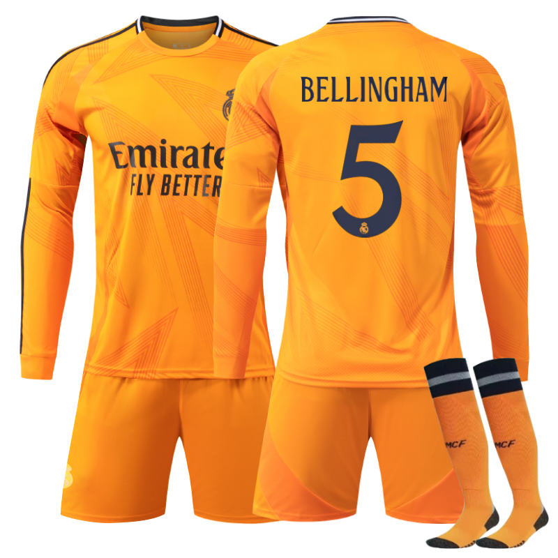 Beakey Real Madrid Away BELLINGHAM #5 Soccer Jersey Kids Adult 3Pcs Long Sleeve Outfits
