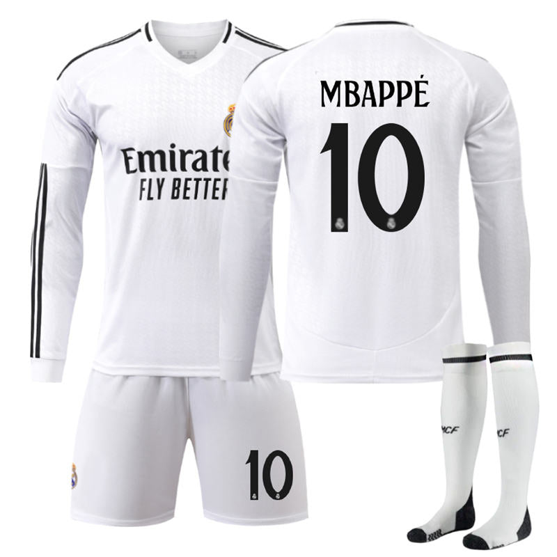 Beakey Real Madrid Home MBAPPE #10 Soccer Jersey Kids Adult 3Pcs Long Sleeve Outfits