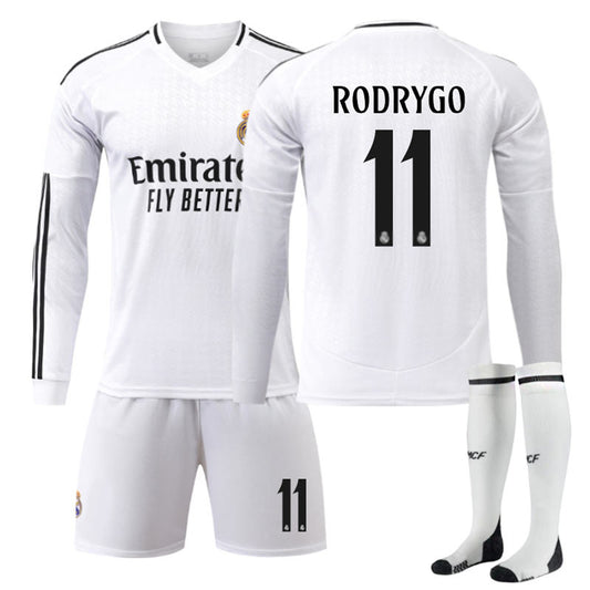Beakey Real Madrid Home RODRYGO #11 Soccer Jersey Kids Adult 3Pcs Long Sleeve Outfits