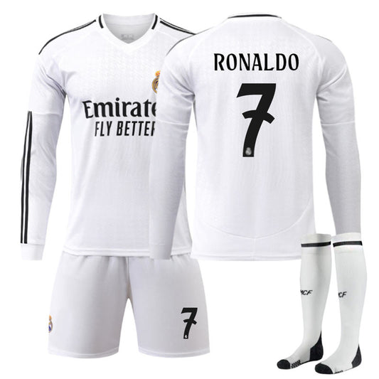 Beakey Real Madrid Home RONALDO #7 Soccer Jersey Kids Adult 3Pcs Long Sleeve Outfits