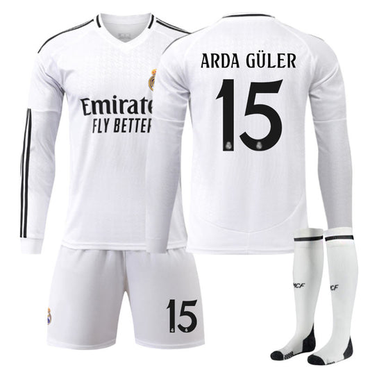 Beakey Real Madrid Home ARDA GULER #15 Soccer Jersey Kids Adult 3Pcs Long Sleeve Outfits