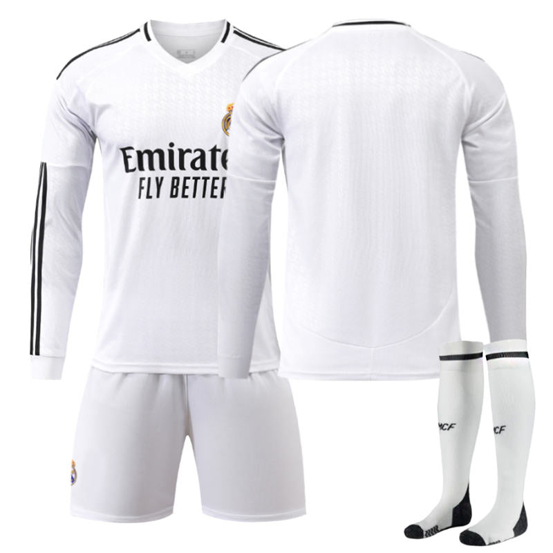 Beakey Real Madrid Home Soccer Jersey Kids Adult 3Pcs Long Sleeve Training Outfits