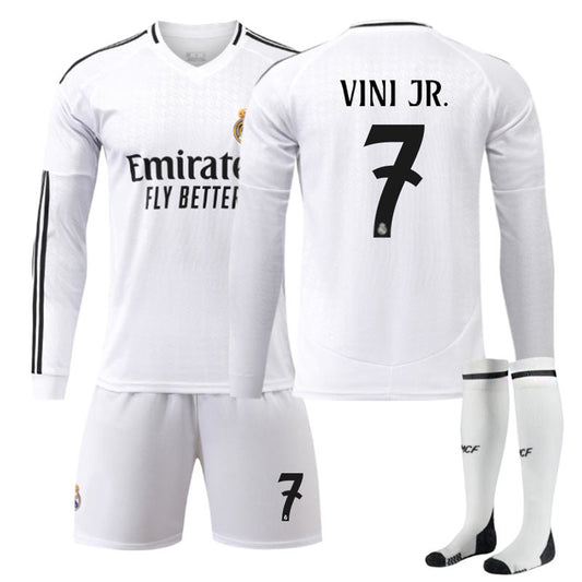 Beakey Real Madrid Home VINI JR. #7 Soccer Jersey Kids Adult 3Pcs Long Sleeve Outfits