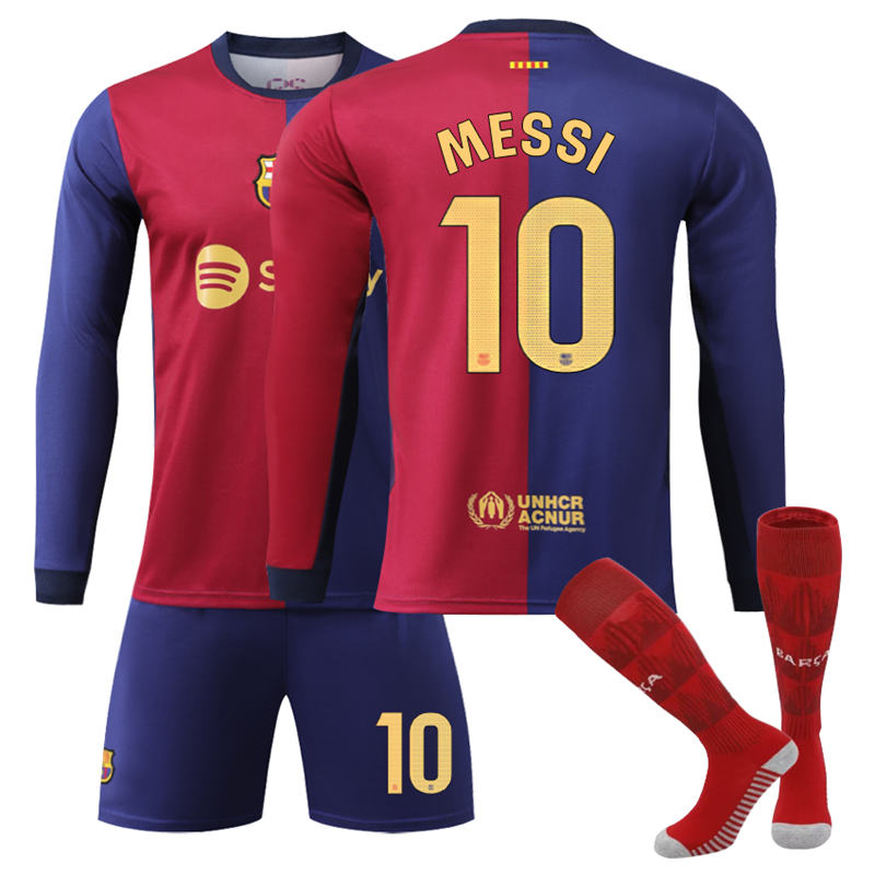 Beakey Barcelona Home MESSI #10 Soccer Jersey Kids Adult 3Pcs Long Sleeve Outfits