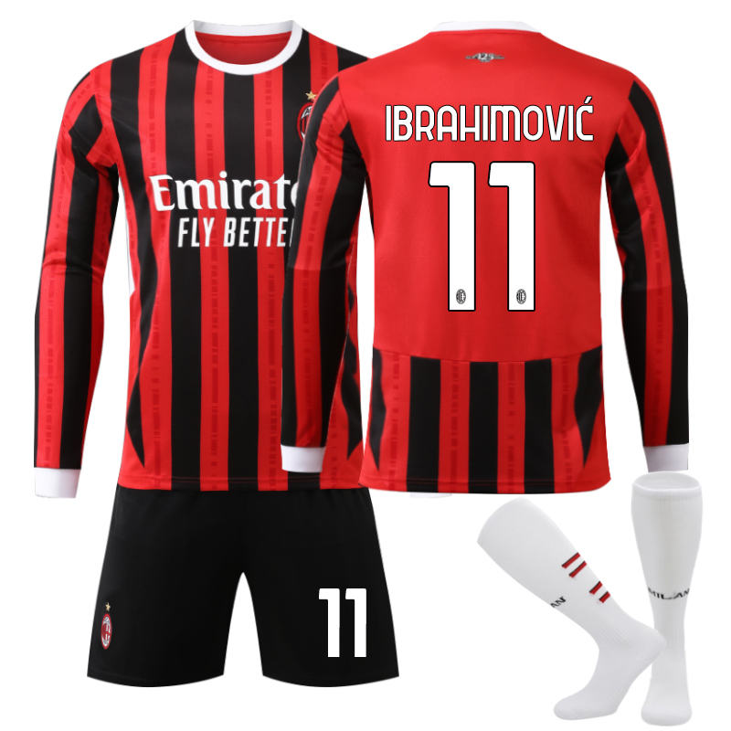 Beakey AC Milan Home IBRAHIMOVIC #11 Soccer Jersey Kids Adult 3Pcs Long Sleeve Outfits