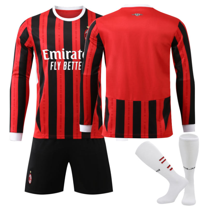 Beakey AC Milan Home Soccer Jersey Kids Adult 3Pcs Long Sleeve Training Outfits