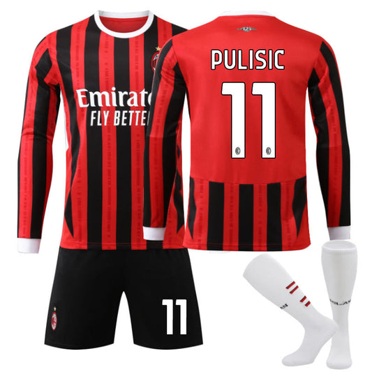 Beakey AC Milan Home PULISIC #11 Soccer Jersey Kids Adult 3Pcs Long Sleeve Outfits