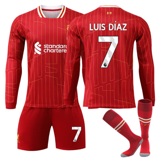 Beakey Liverpool Home LUIS DIAZ #7 Soccer Jersey Kids Adult 3Pcs Long Sleeve Outfits