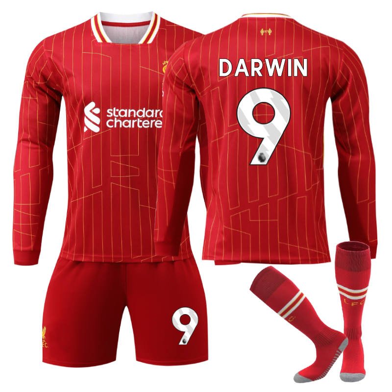 Beakey Liverpool Home DARWIN #9 Soccer Jersey Kids Adult 3Pcs Long Sleeve Outfits