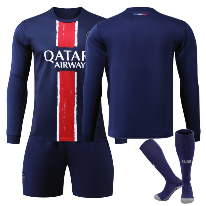 Beakey Paris Home Soccer Jersey Kids Adult 3Pcs Long Sleeve Training Outfits