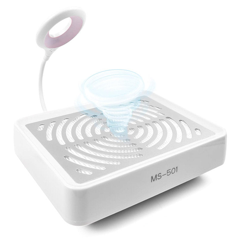 Beakey Nail Dust Collector with LED Light 40W Nail Vacuum Dust Collector Nail Dust Fan for Nail Tech MS501-White