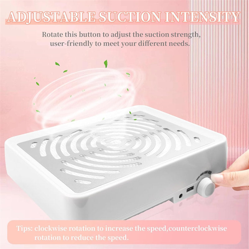 Beakey Nail Dust Collector with LED Light 40W Nail Vacuum Dust Collector Nail Dust Fan for Nail Tech MS501-White