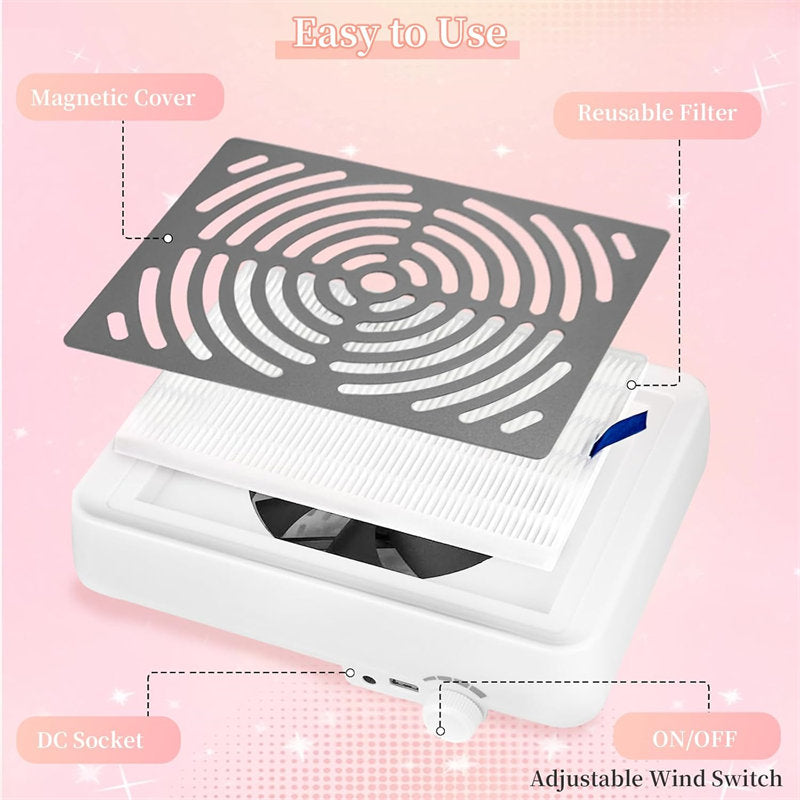 Beakey Nail Dust Collector with LED Light 40W Nail Vacuum Dust Collector Nail Dust Fan for Nail Tech MS501-White