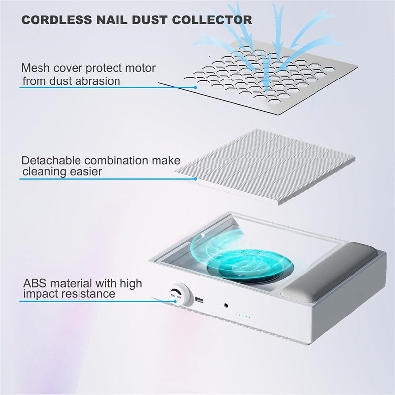 Beakey Nail Dust Collector with Dusting Brush 56W Electric Nail Vacuum Dust Fan Hand Pillow for Nails Salon WL502-White