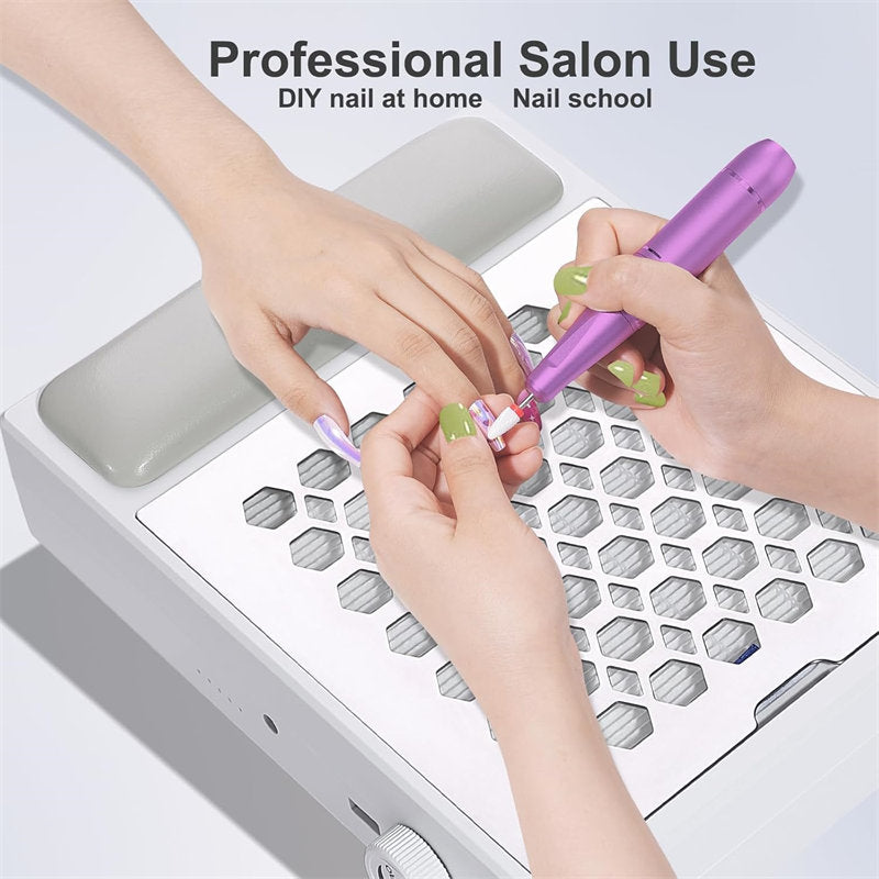 Beakey Nail Dust Collector with Dusting Brush 56W Electric Nail Vacuum Dust Fan Hand Pillow for Nails Salon WL502-White