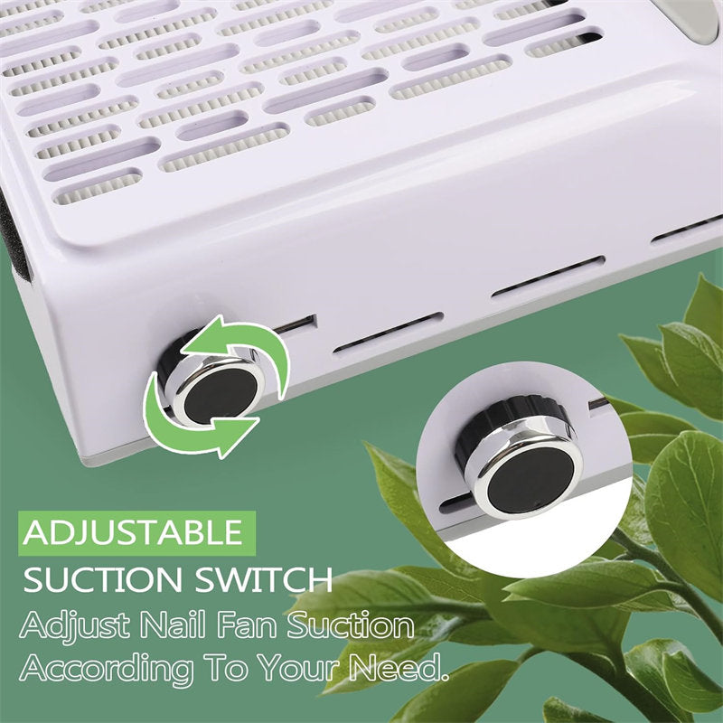 Beakey Nail Dust Collector Machine Electric Nail Dust Extractor with Adjustable Switches for Home or Salon Manicure Tool-White