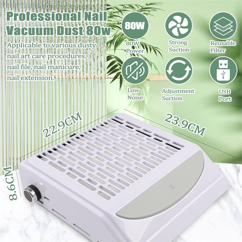 Beakey Nail Dust Collector Machine Electric Nail Dust Extractor with Adjustable Switches for Home or Salon Manicure Tool-White