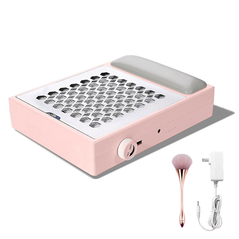 Beakey Nail Dust Collector with Dusting Brush 56W Electric Nail Vacuum Dust Fan Hand Pillow for Nails Salon WL502-Pink