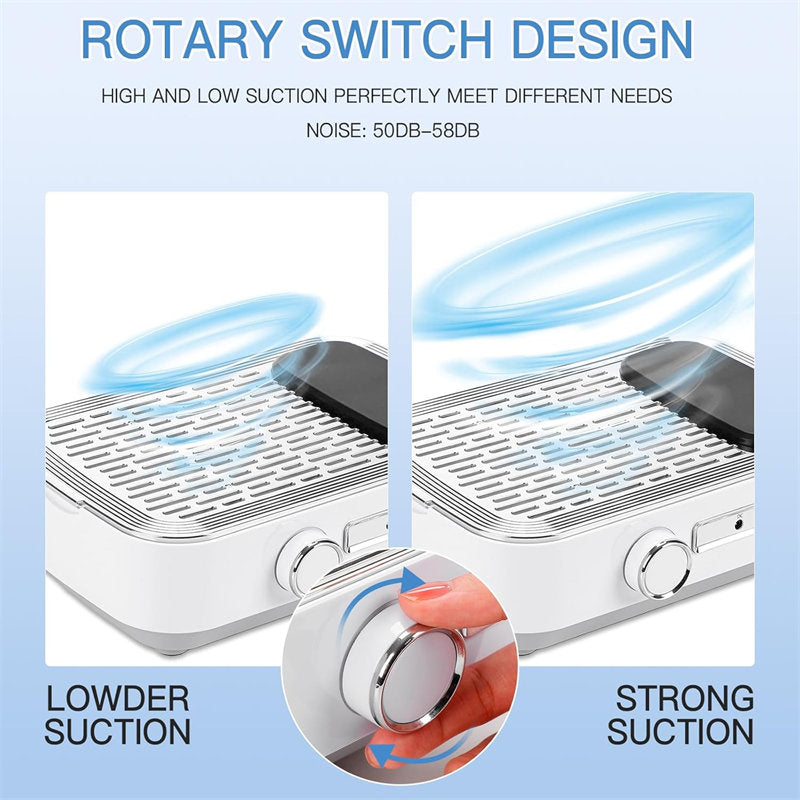 Beakey Nail Dust Collector Rechargeable 80W Vacuum Fan Dust Collector for Acrylic Gel Nail Polishing-White