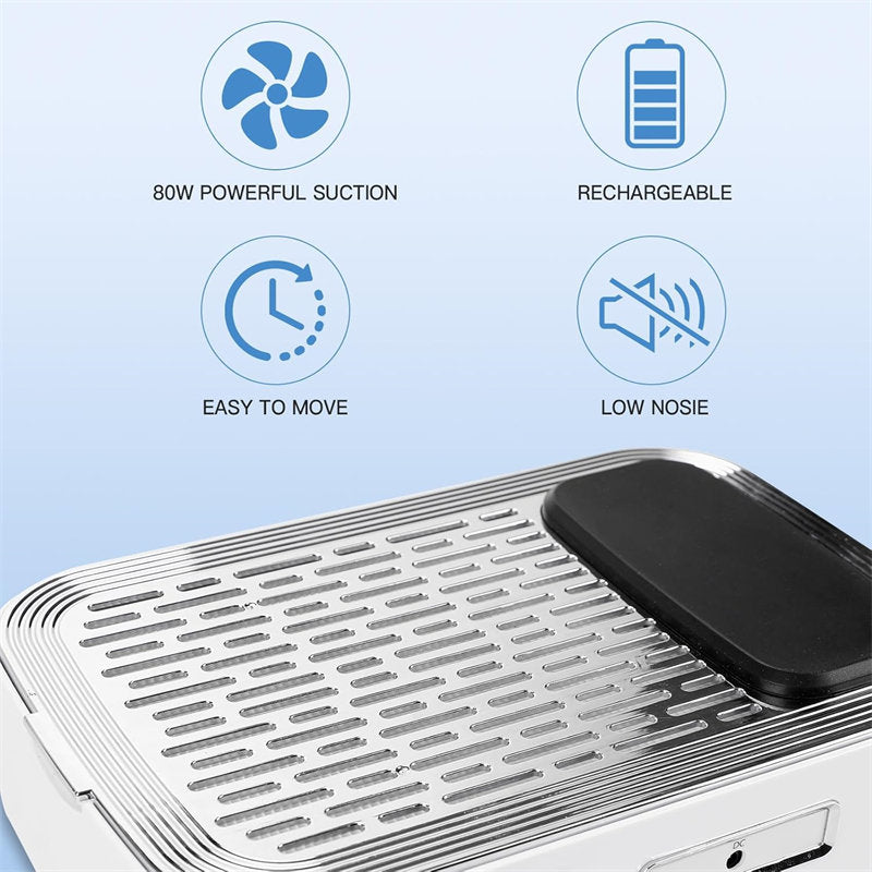Beakey Nail Dust Collector Rechargeable 80W Vacuum Fan Dust Collector for Acrylic Gel Nail Polishing-White