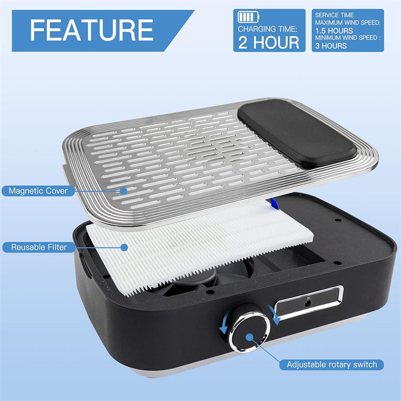 Beakey Nail Dust Collector Rechargeable 80W Vacuum Fan Dust Collector for Acrylic Gel Nail Polishing-Black