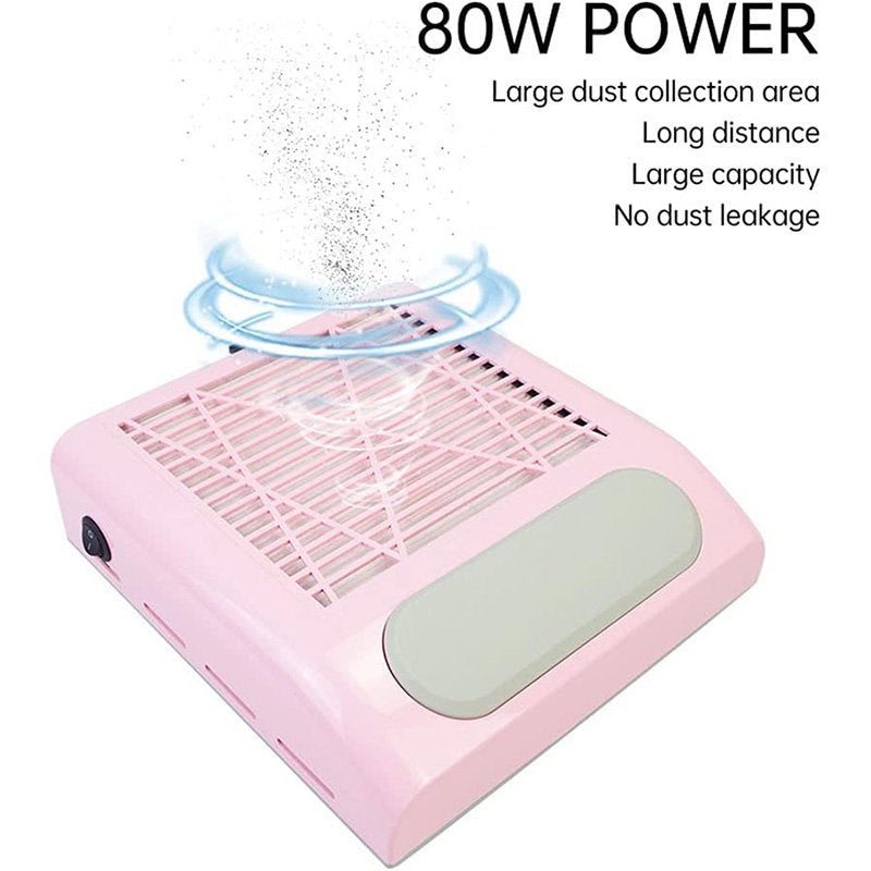 Beakey Nail Dust Collector 80W Adjustable Nail Gel Polish Vacuum Cleaner Nail Art Salon Tool-Pink