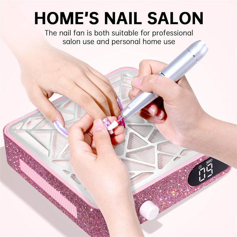 Beakey Nail Dust Collector Diamond Vacuum Fan Vent Dust Collector for Acrylic Nails Polishing Nail Salon-Pink
