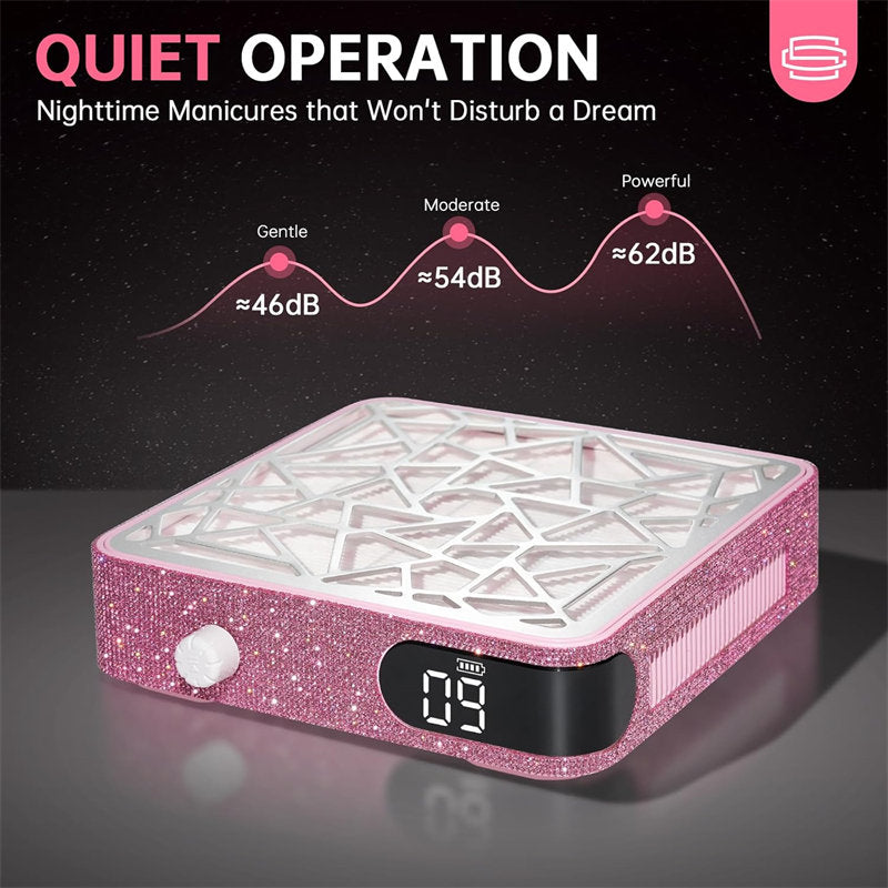 Beakey Nail Dust Collector Diamond Vacuum Fan Vent Dust Collector for Acrylic Nails Polishing Nail Salon-Pink