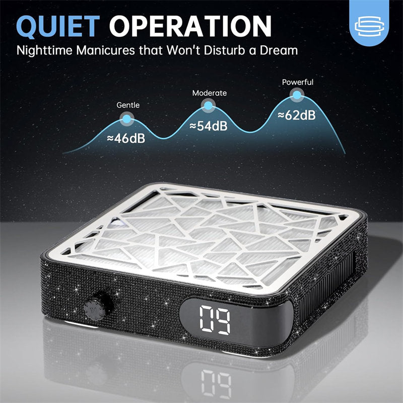 Beakey Nail Dust Collector Diamond Vacuum Fan Vent Dust Collector for Acrylic Nails Polishing Nail Salon-Black