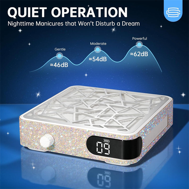 Beakey Nail Dust Collector Diamond Vacuum Fan Vent Dust Collector for Acrylic Nails Polishing Nail Salon-Silver