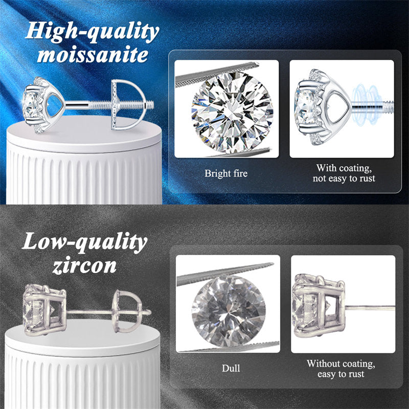 Beakey Moissanite Stud Earrings 0.5CT D Color 925 Sterling Silver Bud Earring Lab Created Diamond Screw Back Jewelry For Women-034