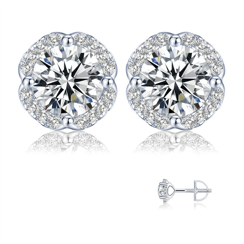 Beakey Moissanite Stud Earrings 0.5CT D Color 925 Sterling Silver Bud Earring Lab Created Diamond Screw Back Jewelry For Women-034