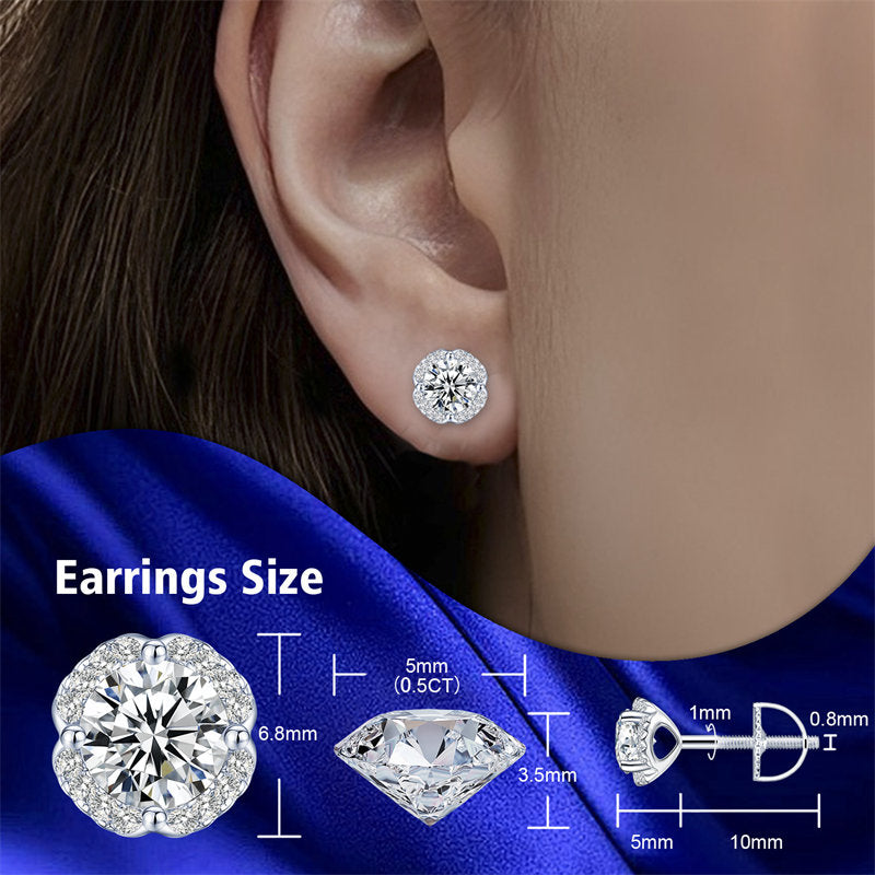 Beakey Moissanite Stud Earrings 0.5CT D Color 925 Sterling Silver Bud Earring Lab Created Diamond Screw Back Jewelry For Women-034