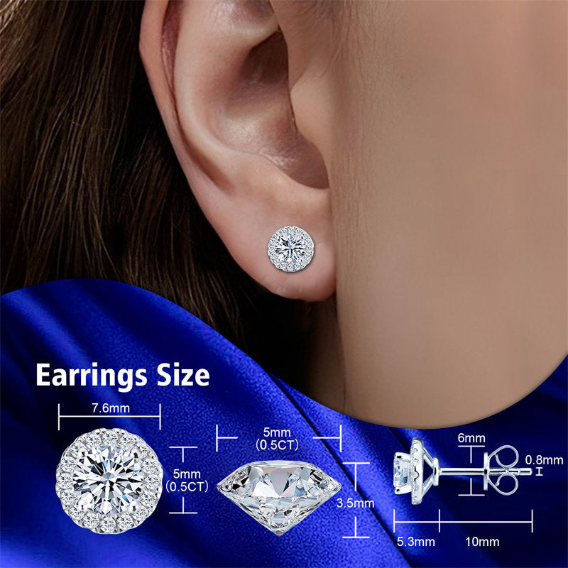 Beakey Moissanite Stud Earrings 0.5CT 925 Sterling Silver Lab Created Diamond Platinum Screw Back Jewelry For Women-128